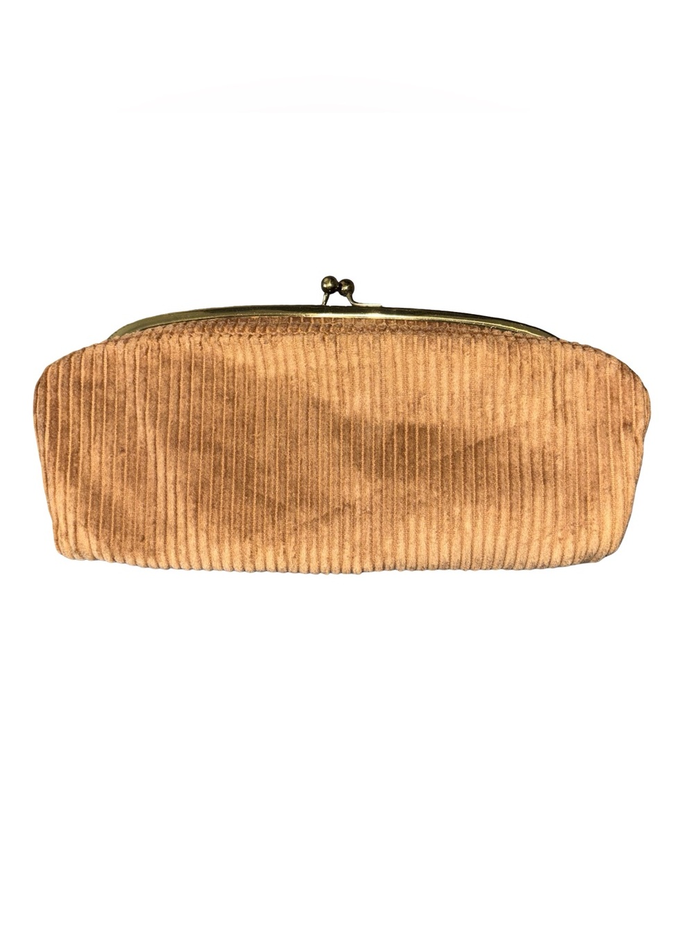 Vintage HL USA Corduroy Kiss Lock Clutch Bag Brown Gold Tone Chain Strap